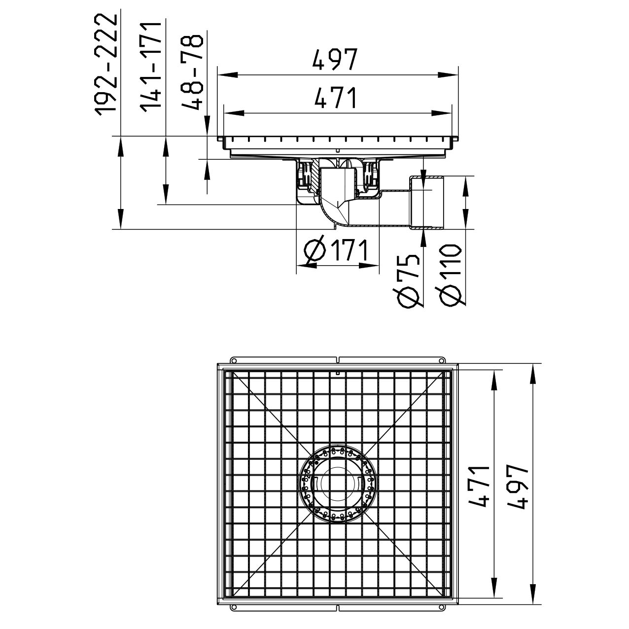 Line drawing of a kitchen channel from the series Kitchen channel-No membrane.