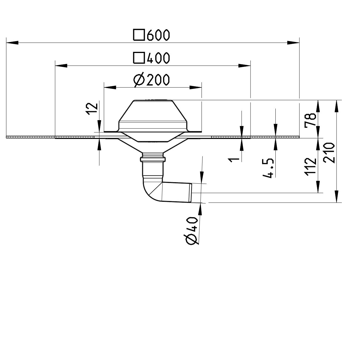 Line drawing of a drain from the series Drain for siphonic-bitumen collar.