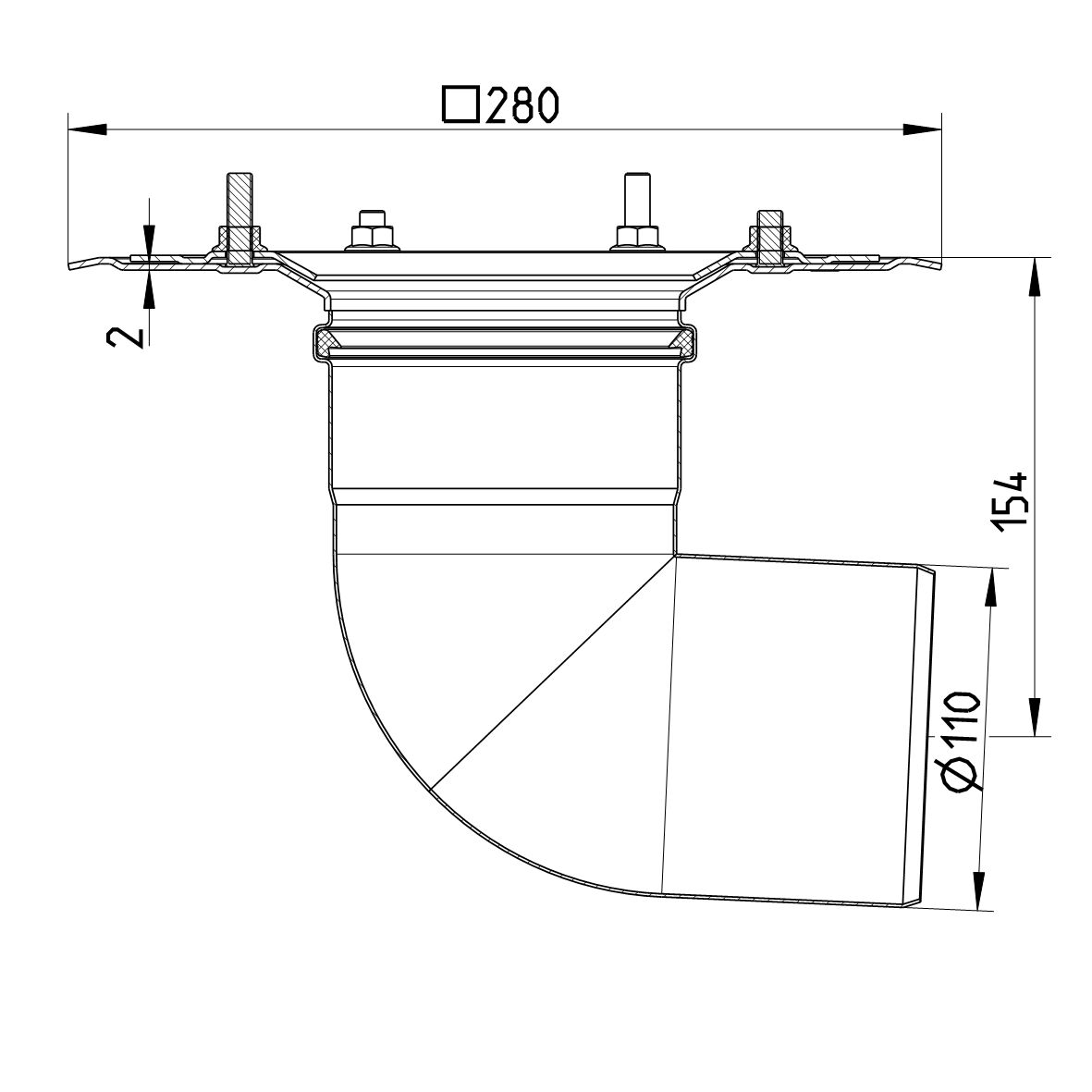 Line drawing of a lower part from the series Lower part-single ply membrane.
