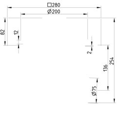 Line drawing of a drain from the series Drain for siphonic-single ply membrane.