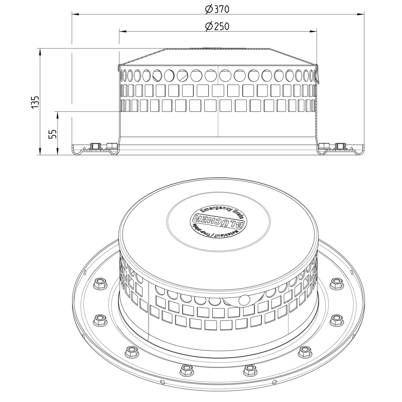 Line drawing of a leaf guard from the series Guard.